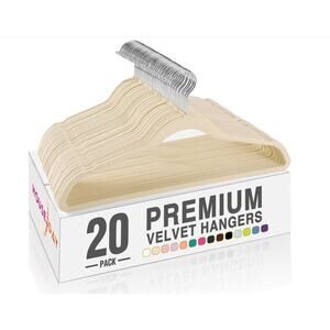 Velvet Clothes Hangers (20 Pack) Heavy Duty Durable Space Saving BEIGE & SILVER